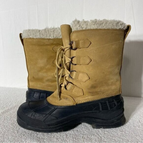 Vintage Kamik Alborg Tan Leather W Rubber Lace Up Winter Boots 11 - Picture 14 of 16